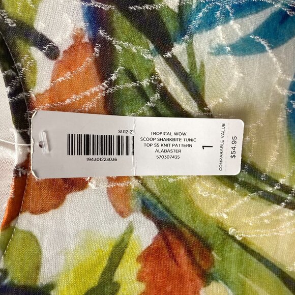 Chico's Tropical Knit T-Shirt/Tunic, Size 1 (Medium), Elbow Sleeve Textured NEW - Picture 4 of 14